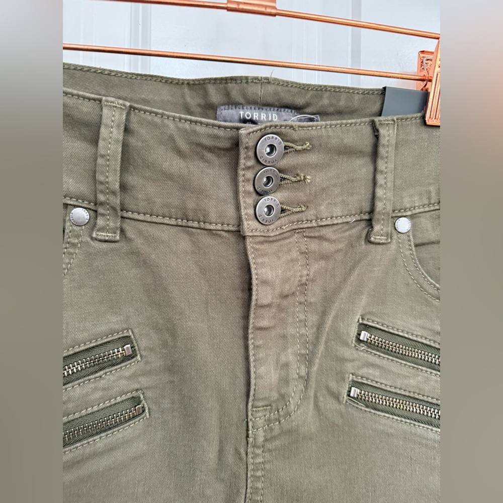 Torrid Olive Green Jeggings with Edgy Zipper Accents - Picture 2 of 6